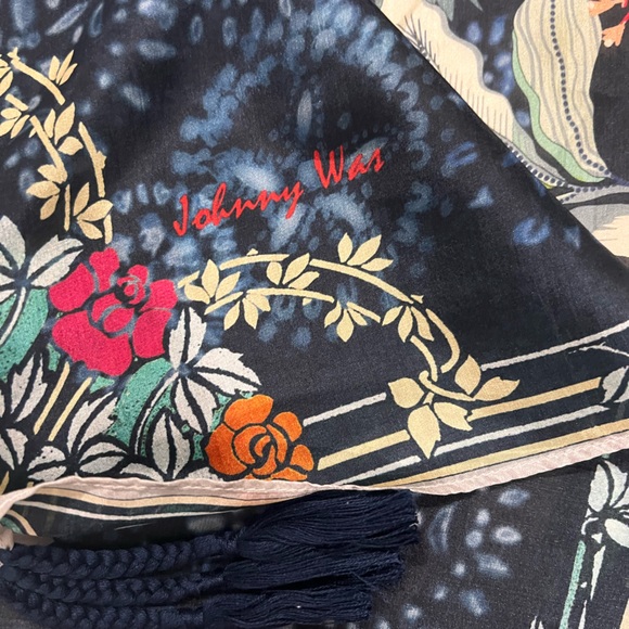 Johnny Was Silk Scarf NWT ! 12 Tassels! - Picture 5 of 6